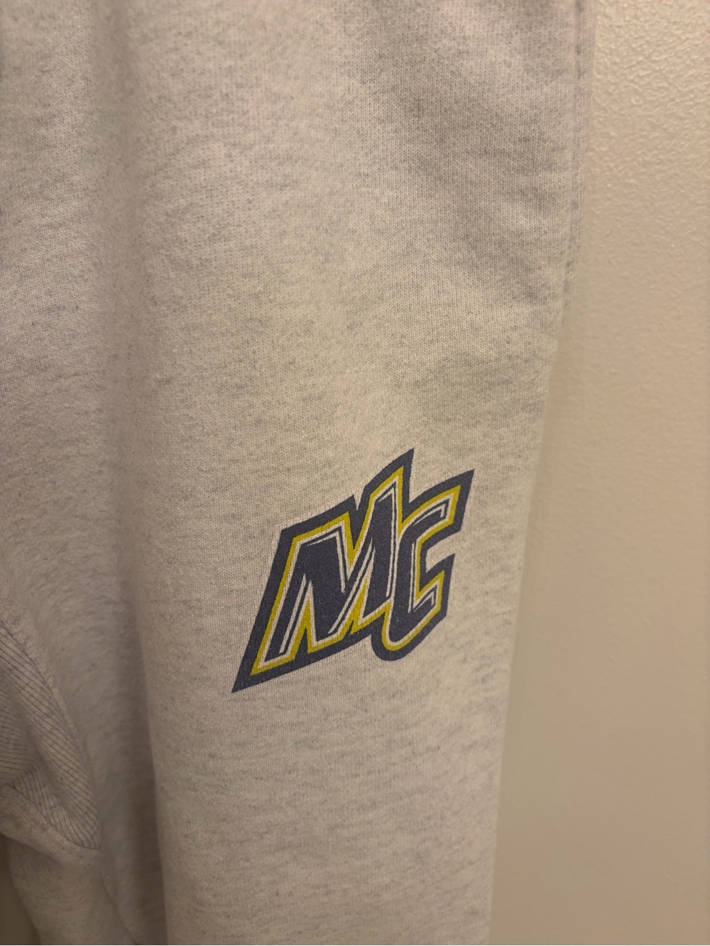 Light Gray Merrimack college sweatpants joggers Blue and Yellow MC Logo